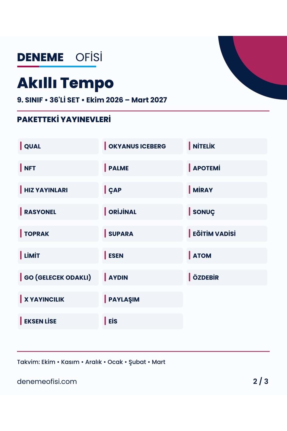 Akıllı Tempo 36'lı 9. Sınıf Deneme Paketi – Seçenek 6 (2026–2027)