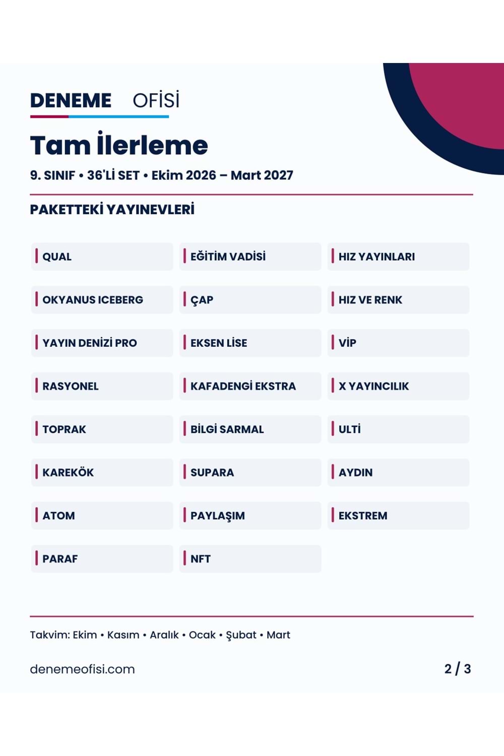 Tam İlerleme 36'lı 9. Sınıf Deneme Paketi – Seçenek 8 (2026–2027)