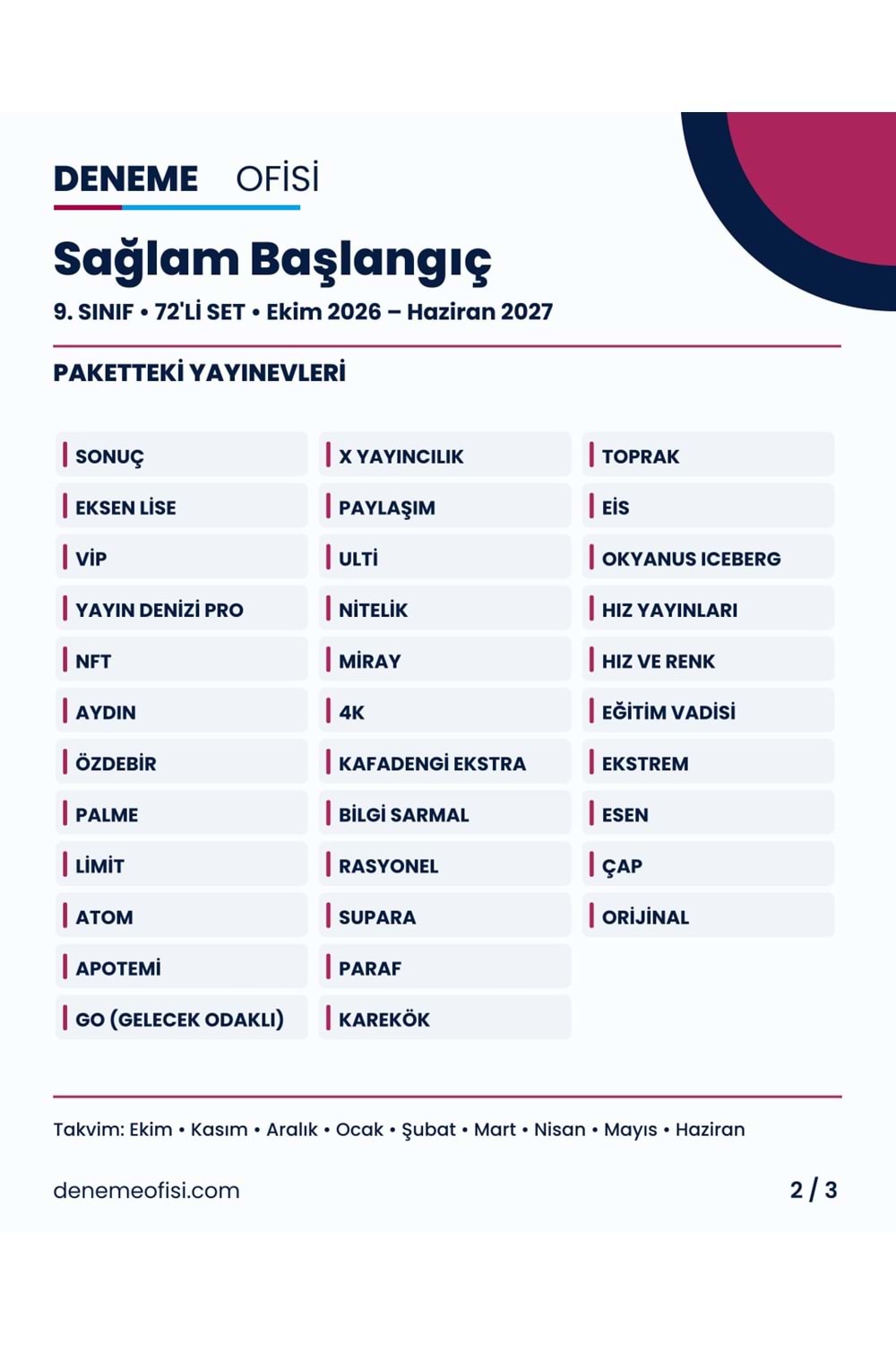 Sağlam Başlangıç 72'li 9. Sınıf Deneme Paketi – Seçenek 1 (2026–2027)