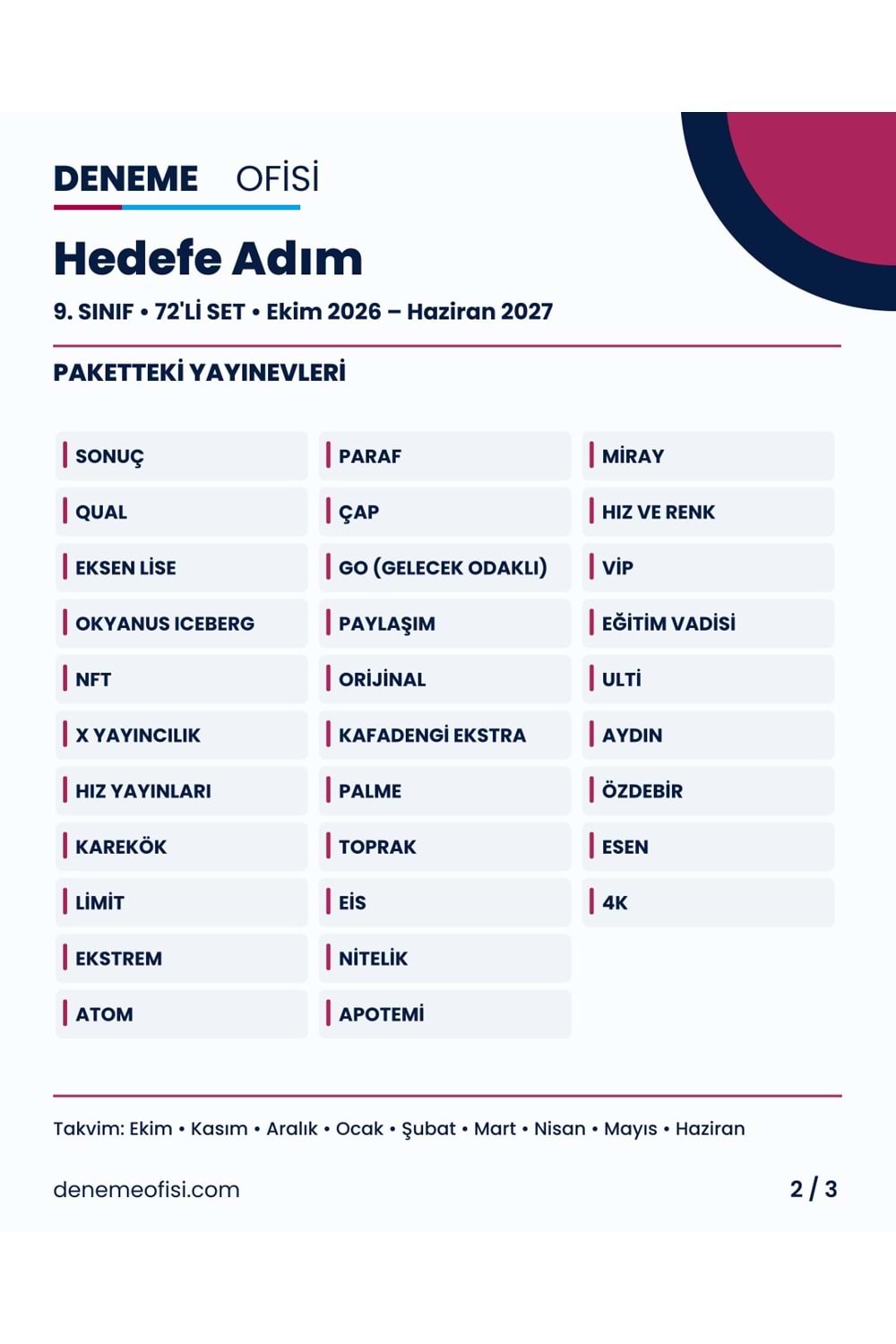 Hedefe Adım 72'li 9. Sınıf Deneme Paketi – Seçenek 4 (2026–2027)