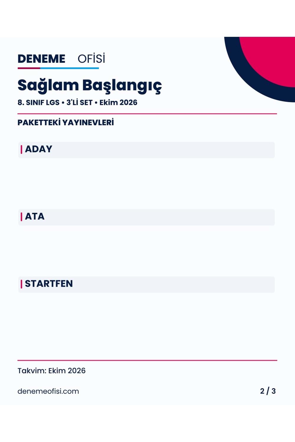 Sağlam Başlangıç 3'lü 8. Sınıf LGS Deneme Paketi – Seçenek 1 (2026–2027)