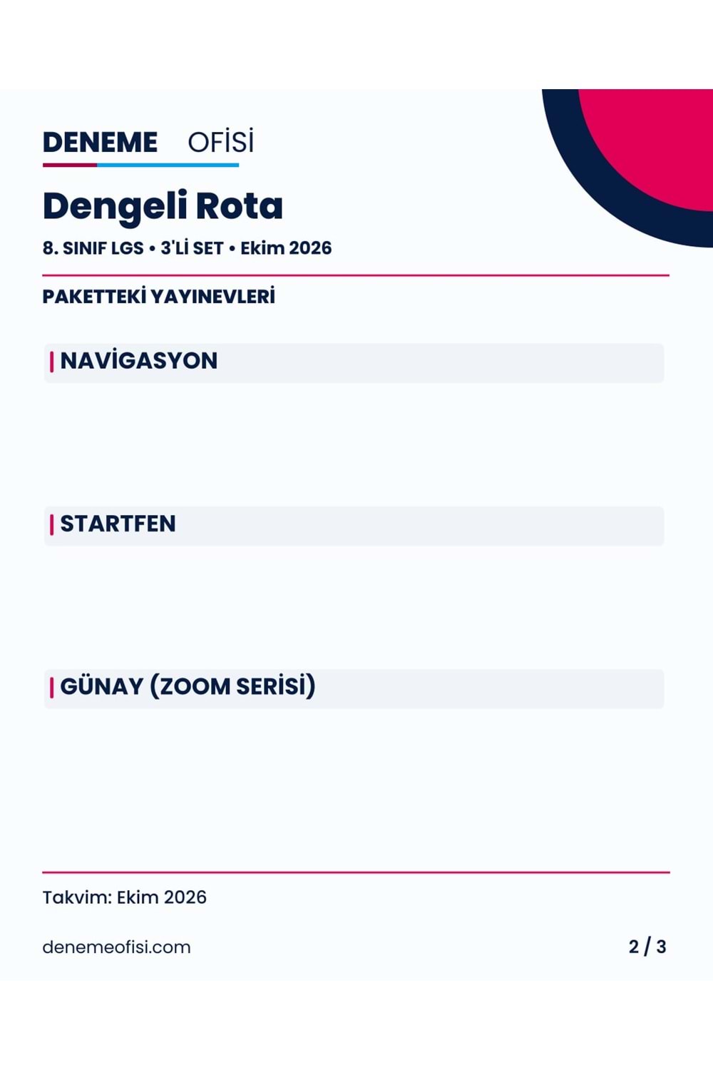 Dengeli Rota 3'lü 8. Sınıf LGS Deneme Paketi – Seçenek 2 (2026–2027)