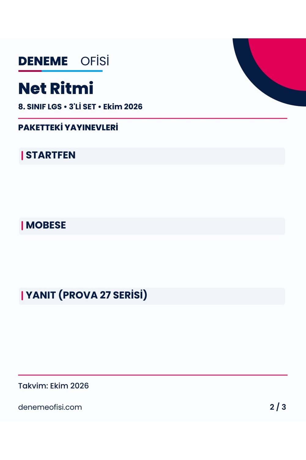 Net Ritmi 3'lü 8. Sınıf LGS Deneme Paketi – Seçenek 3 (2026–2027)
