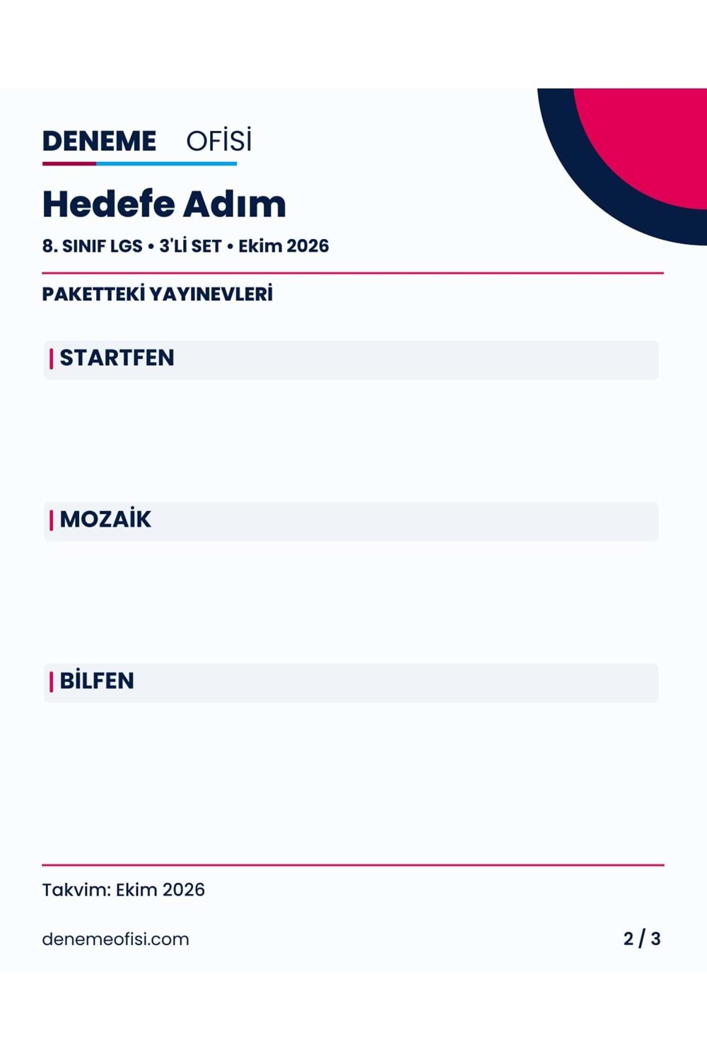 Hedefe Adım 3'lü 8. Sınıf LGS Deneme Paketi – Seçenek 4 (2026–2027)