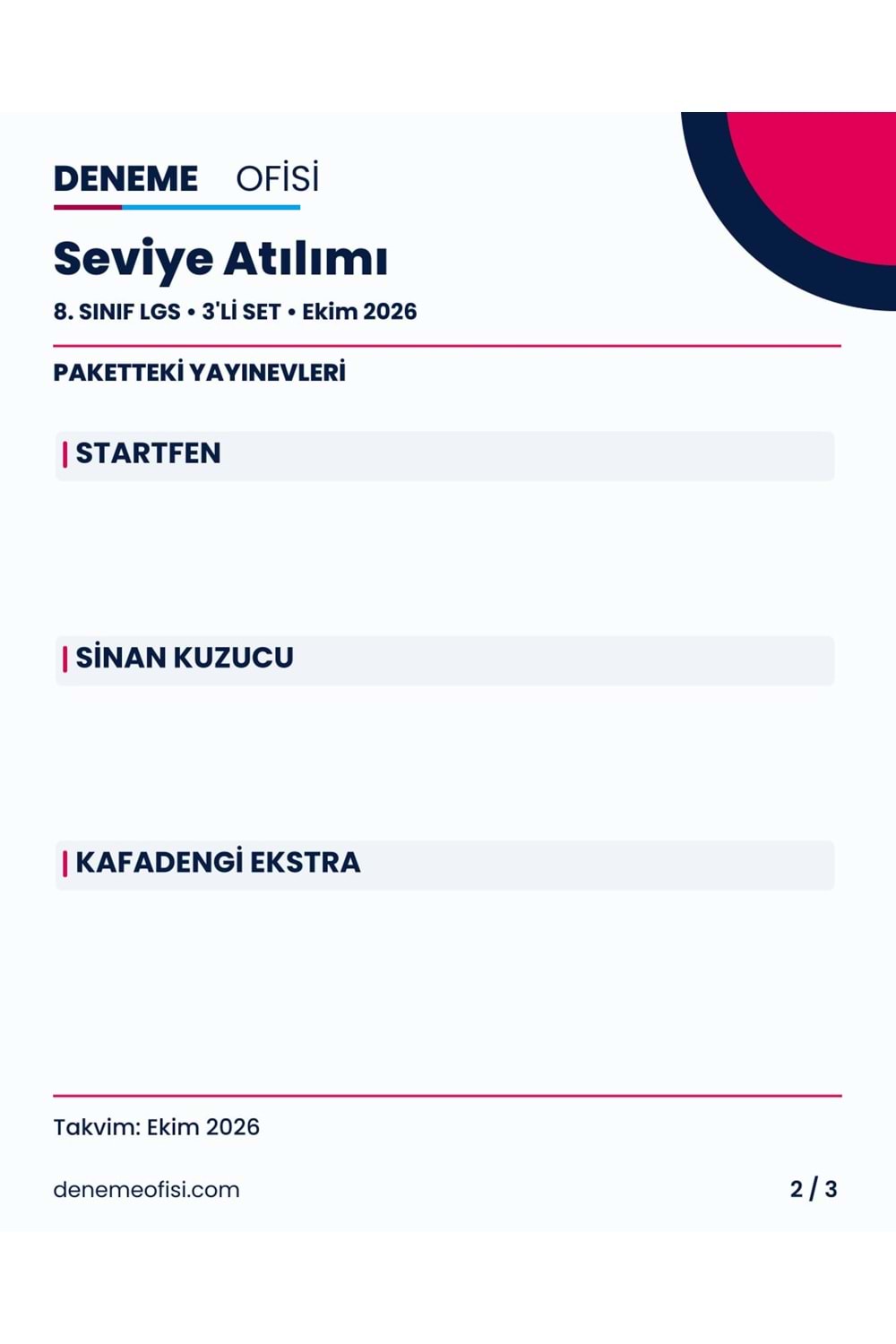 Seviye Atılımı 3'lü 8. Sınıf LGS Deneme Paketi – Seçenek 5 (2026–2027)