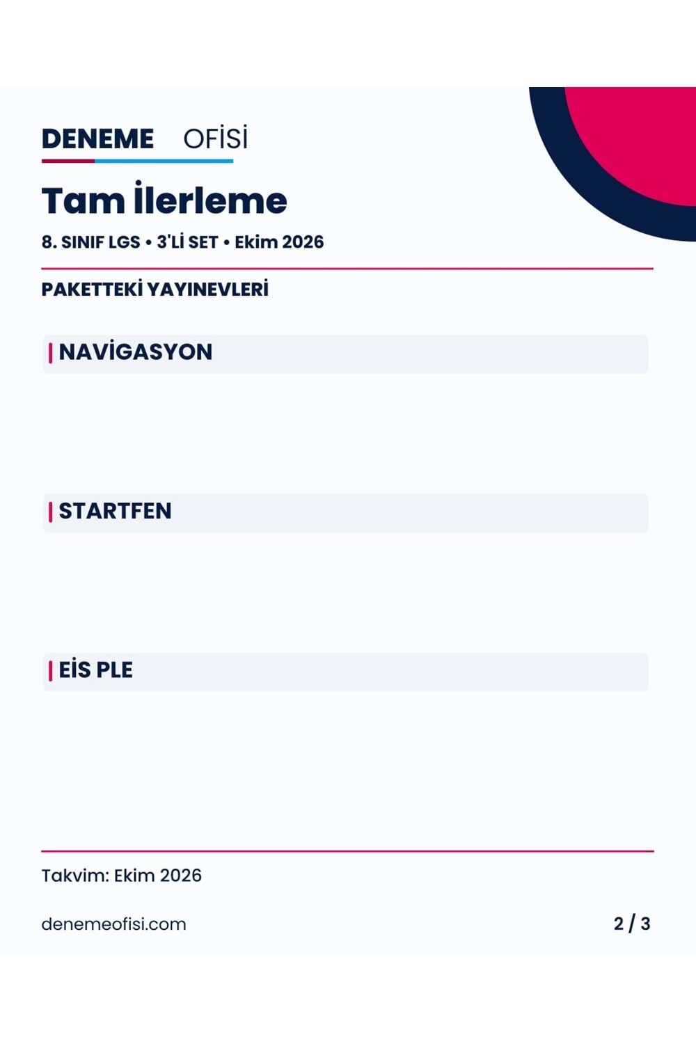 Tam İlerleme 3'lü 8. Sınıf LGS Deneme Paketi – Seçenek 8 (2026–2027)