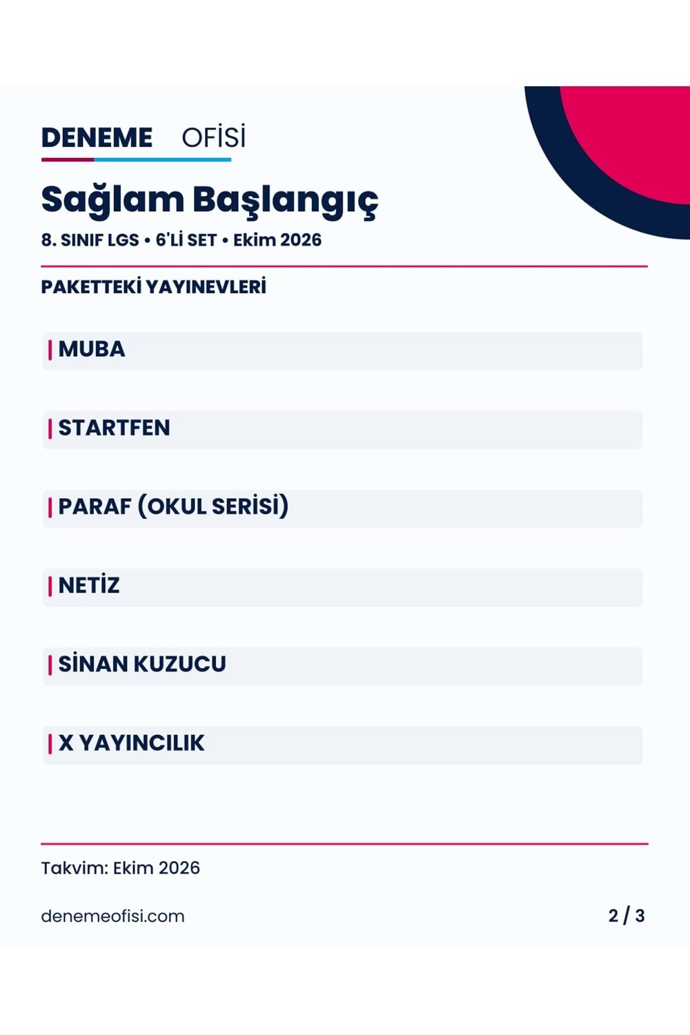 Sağlam Başlangıç 6'lı 8. Sınıf LGS Deneme Paketi – Seçenek 1 (2026–2027)