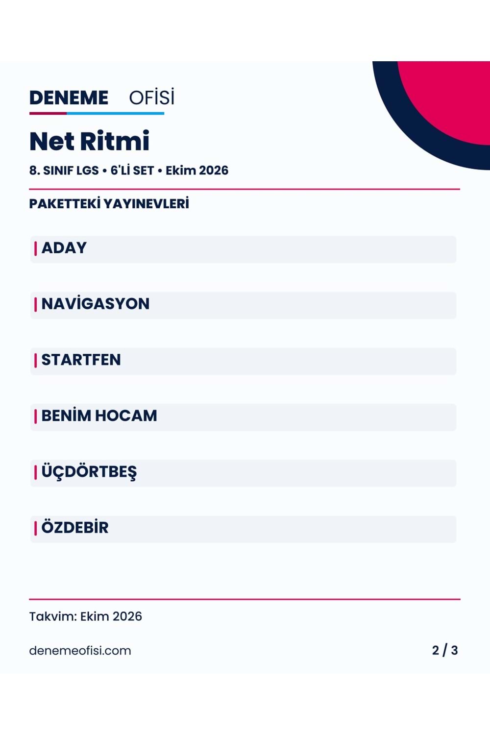 Net Ritmi 6'lı 8. Sınıf LGS Deneme Paketi – Seçenek 3 (2026–2027)