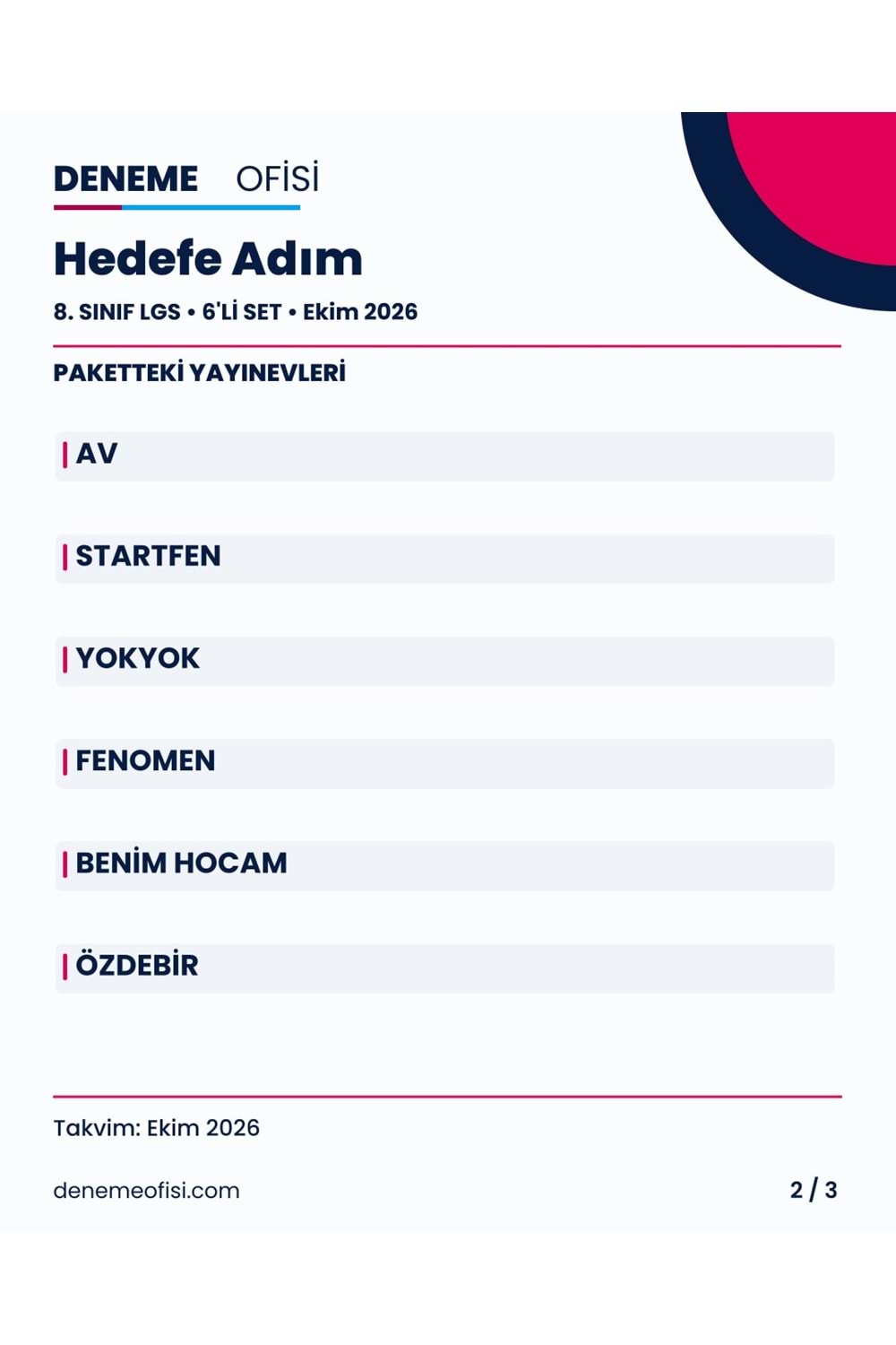 Hedefe Adım 6'lı 8. Sınıf LGS Deneme Paketi – Seçenek 4 (2026–2027)