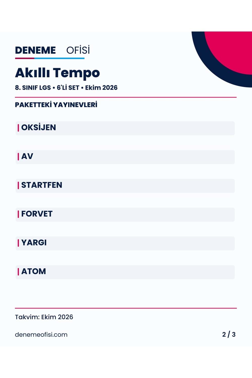 Akıllı Tempo 6'lı 8. Sınıf LGS Deneme Paketi – Seçenek 6 (2026–2027)