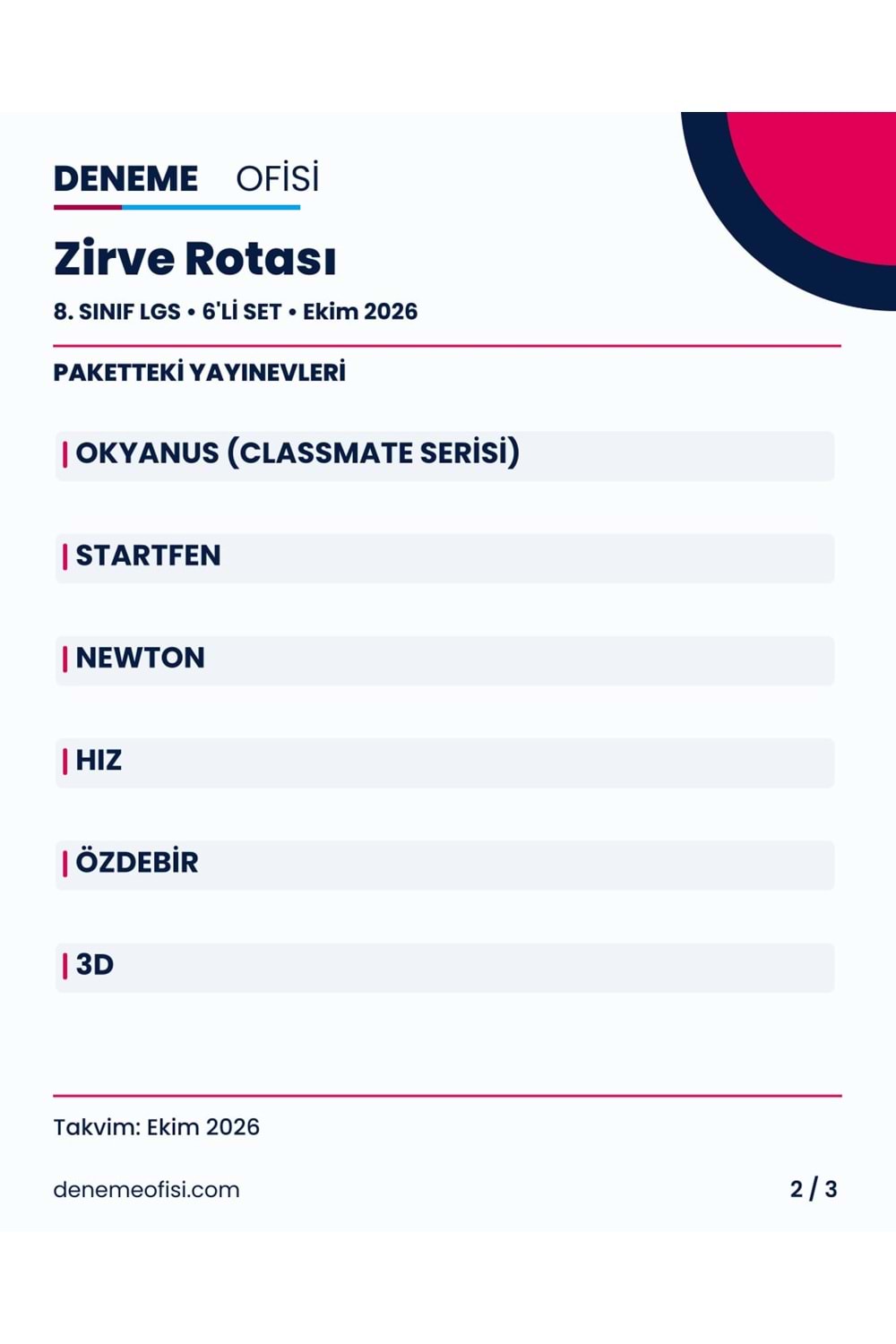 Zirve Rotası 6'lı 8. Sınıf LGS Deneme Paketi – Seçenek 7 (2026–2027)
