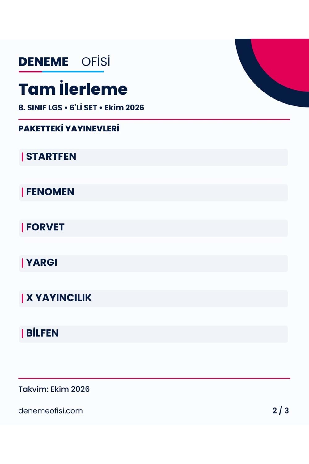 Tam İlerleme 6'lı 8. Sınıf LGS Deneme Paketi – Seçenek 8 (2026–2027)