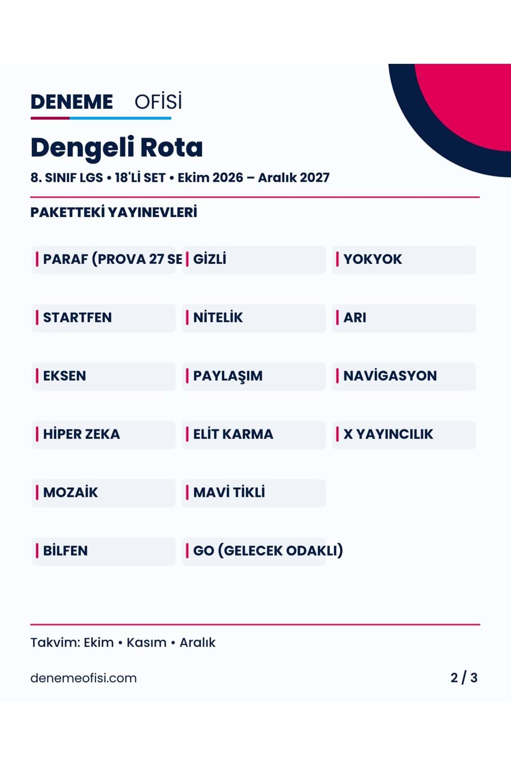 Dengeli Rota 18'li 8. Sınıf LGS Deneme Paketi – Seçenek 2 (2026–2027)