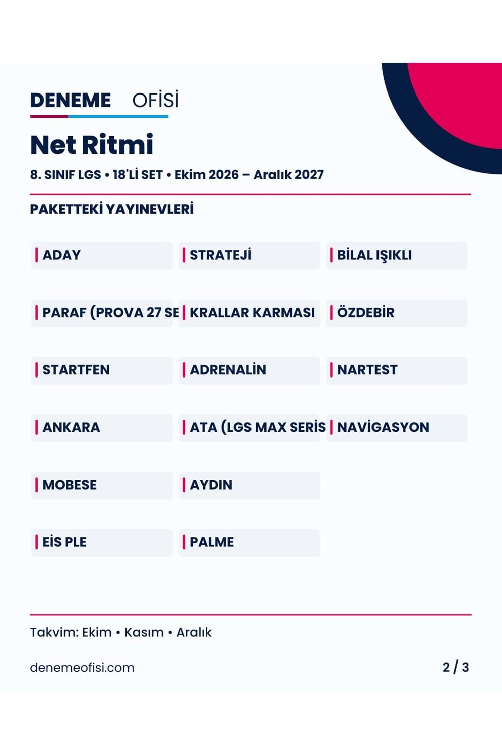 Net Ritmi 18'li 8. Sınıf LGS Deneme Paketi – Seçenek 3 (2026–2027)
