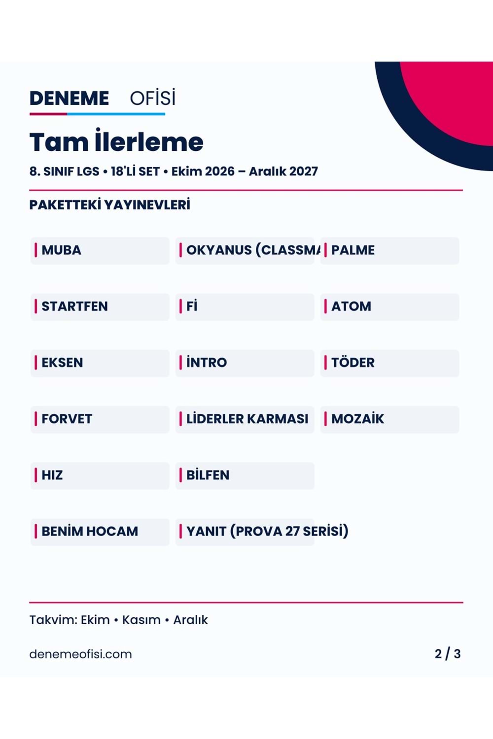 Tam İlerleme 18'li 8. Sınıf LGS Deneme Paketi – Seçenek 8 (2026–2027)
