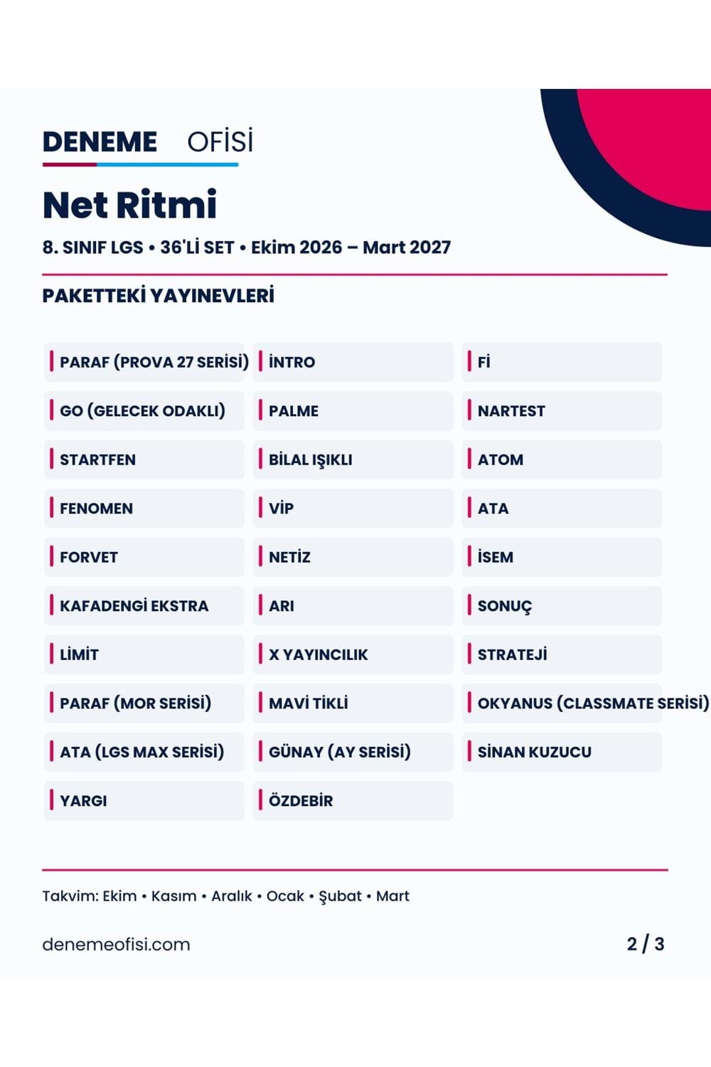 Net Ritmi 36'lı 8. Sınıf LGS Deneme Paketi – Seçenek 3 (2026–2027)