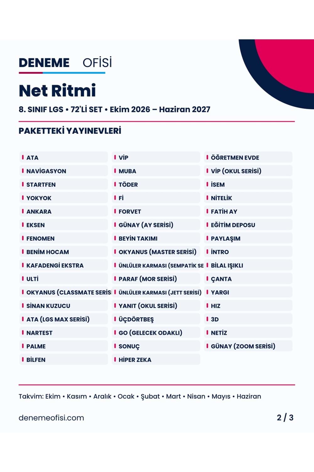 Net Ritmi 72'li 8. Sınıf LGS Deneme Paketi – Seçenek 3 (2026–2027)
