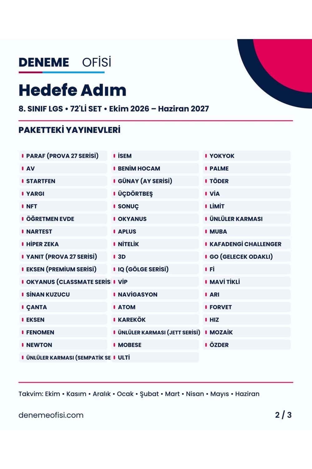 Hedefe Adım 72'li 8. Sınıf LGS Deneme Paketi – Seçenek 4 (2026–2027)