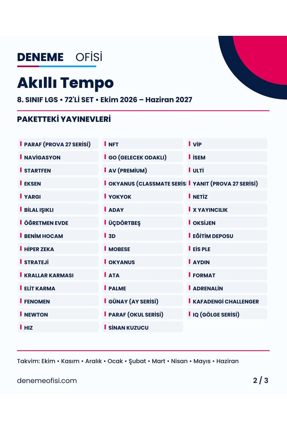 Akıllı Tempo 72'li 8. Sınıf LGS Deneme Paketi – Seçenek 6 (2026–2027)
