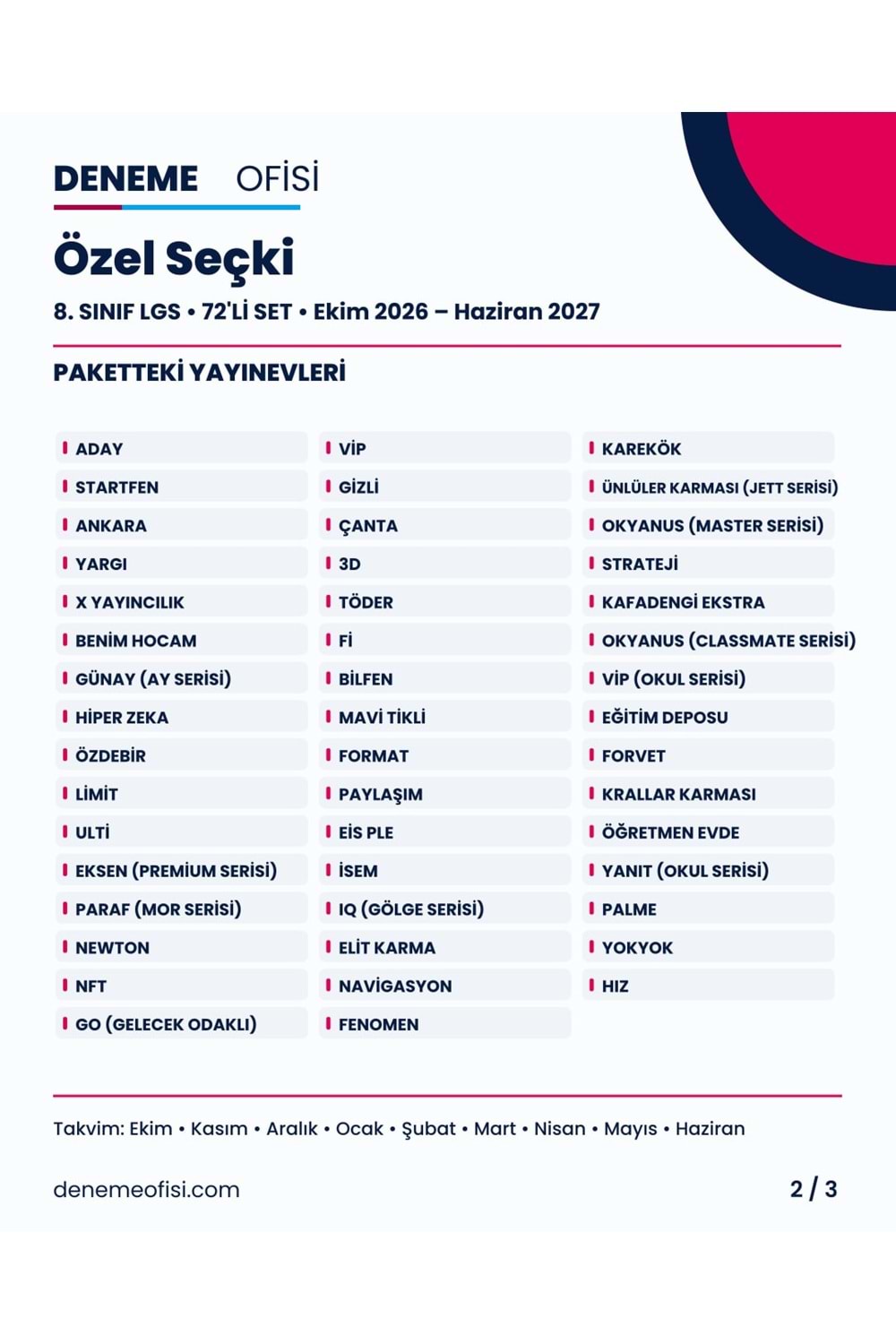 Özel Seçki 72'li 8. Sınıf LGS Deneme Paketi – Seçenek 9 (2026–2027)