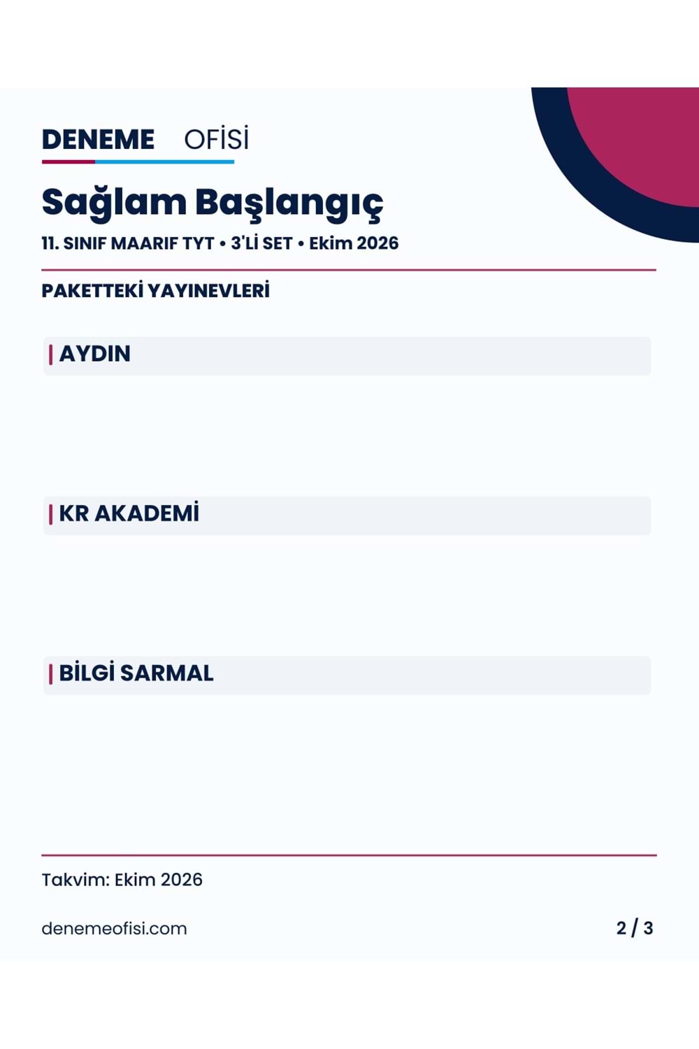Sağlam Başlangıç 3'lü 11. Sınıf Maarif TYT Deneme Paketi – Seçenek 1 (2026–2027)