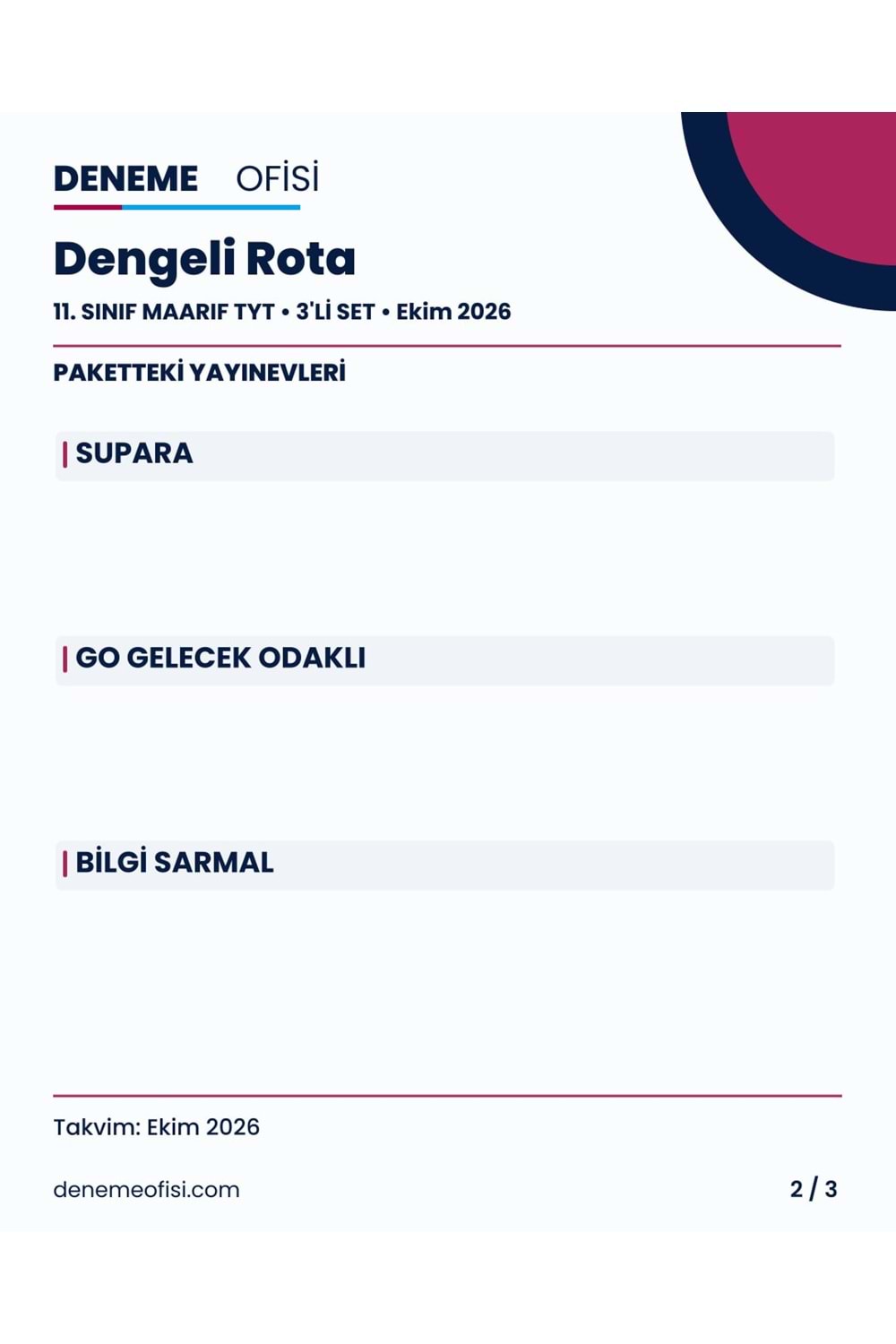 Dengeli Rota 3'lü 11. Sınıf Maarif TYT Deneme Paketi – Seçenek 2 (2026–2027)