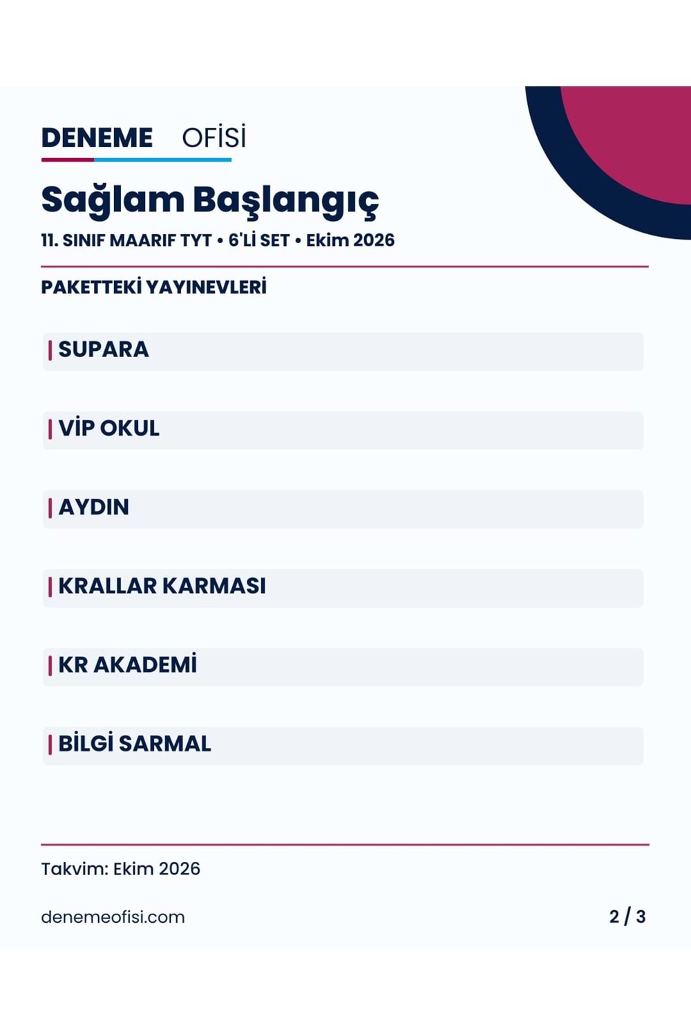 Sağlam Başlangıç 6'lı 11. Sınıf Maarif TYT Deneme Paketi – Seçenek 1 (2026–2027)
