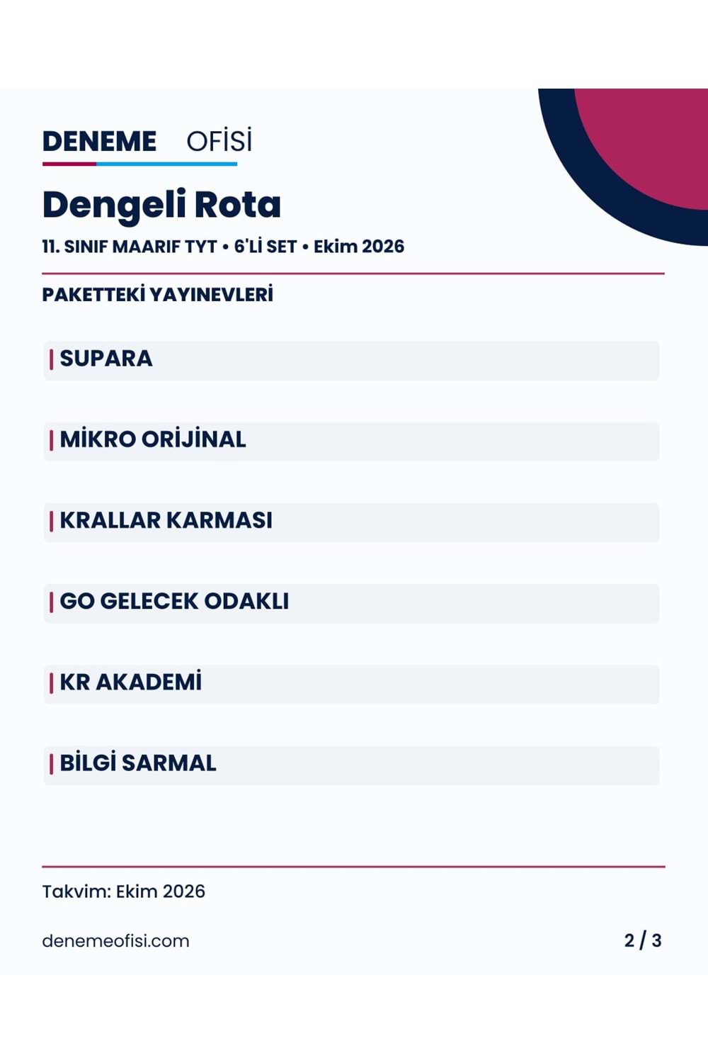 Dengeli Rota 6'lı 11. Sınıf Maarif TYT Deneme Paketi – Seçenek 2 (2026–2027)