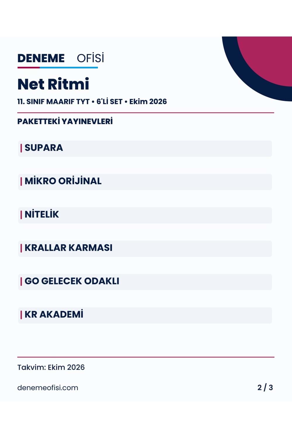 Net Ritmi 6'lı 11. Sınıf Maarif TYT Deneme Paketi – Seçenek 3 (2026–2027)