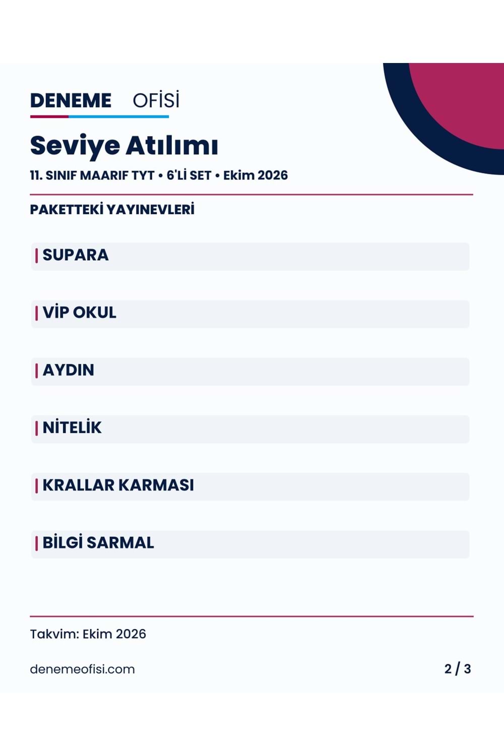 Seviye Atılımı 6'lı 11. Sınıf Maarif TYT Deneme Paketi – Seçenek 5 (2026–2027)
