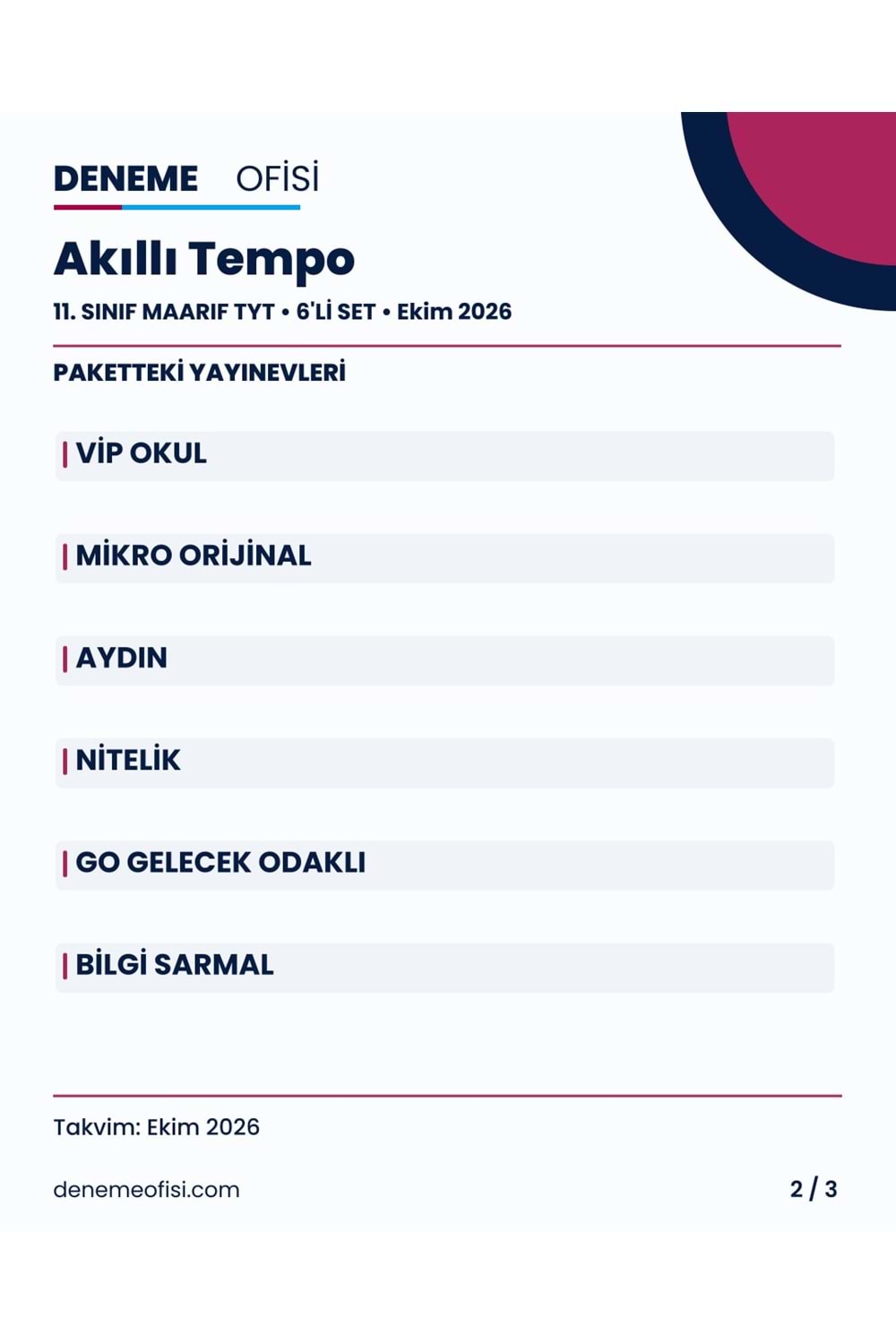 Akıllı Tempo 6'lı 11. Sınıf Maarif TYT Deneme Paketi – Seçenek 6 (2026–2027)