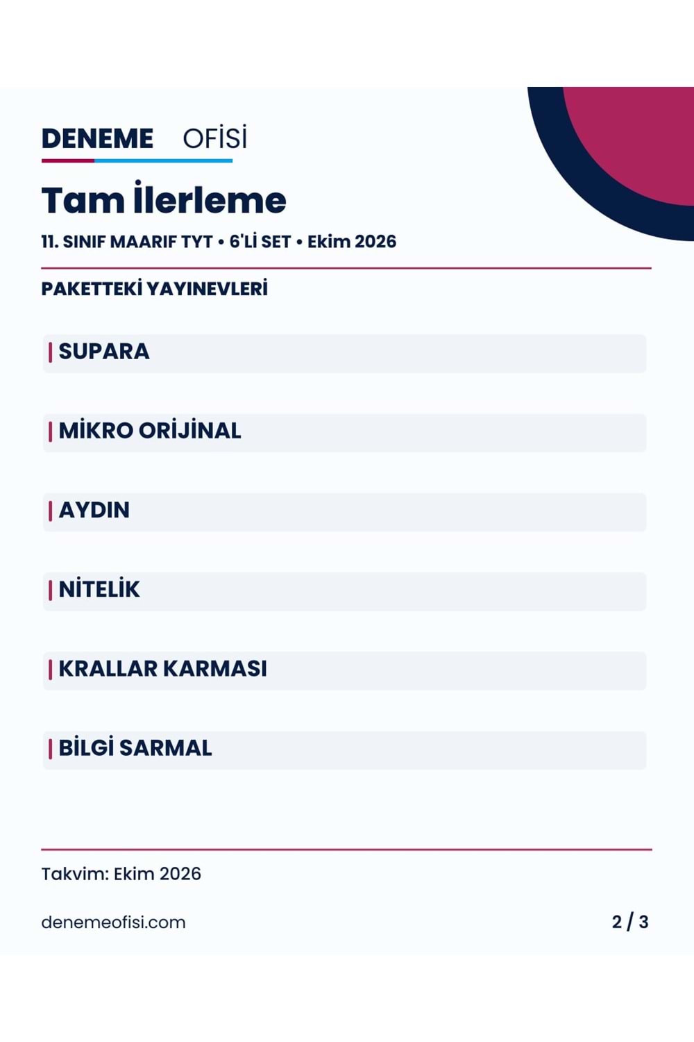 Tam İlerleme 6'lı 11. Sınıf Maarif TYT Deneme Paketi – Seçenek 8 (2026–2027)