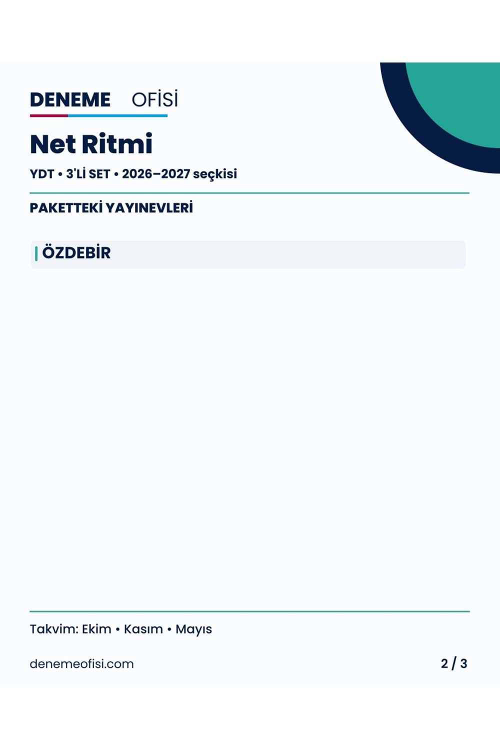 Net Ritmi 3'lü YDT Deneme Paketi – Seçenek 3 (2026–2027)