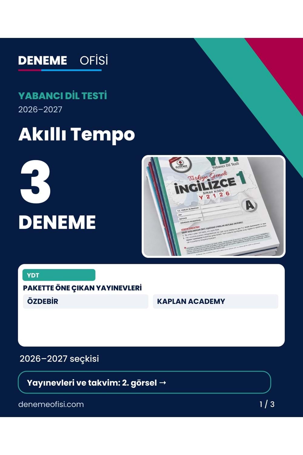 Akıllı Tempo 3'lü YDT Deneme Paketi – Seçenek 6 (2026–2027)
