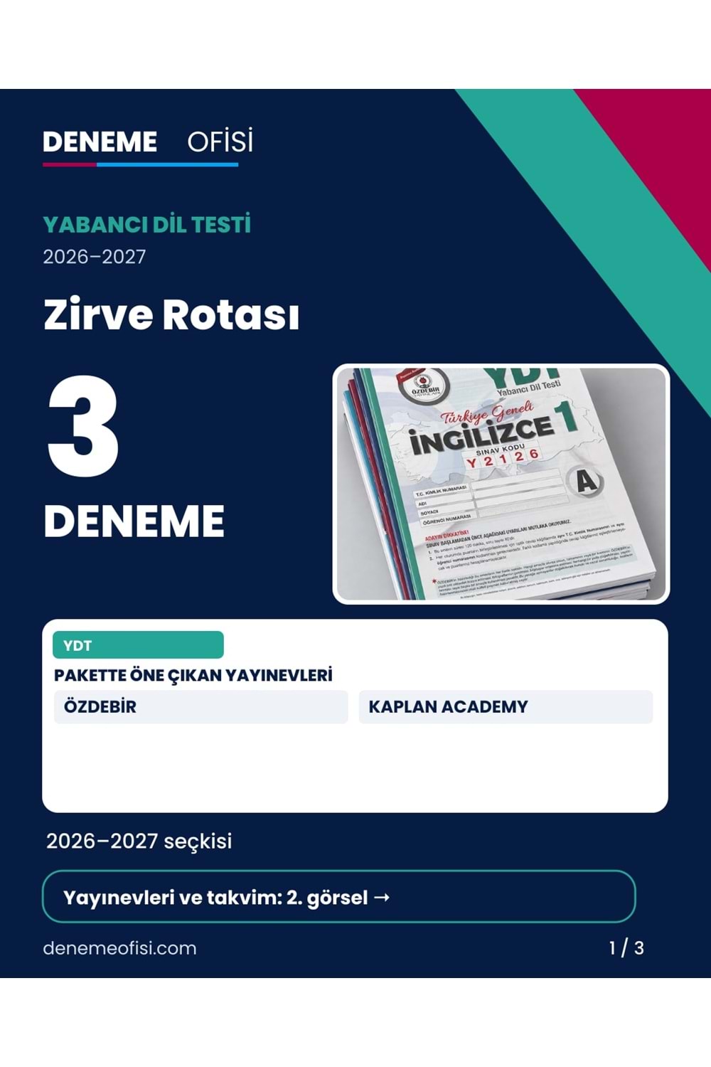 Zirve Rotası 3'lü YDT Deneme Paketi – Seçenek 7 (2026–2027)