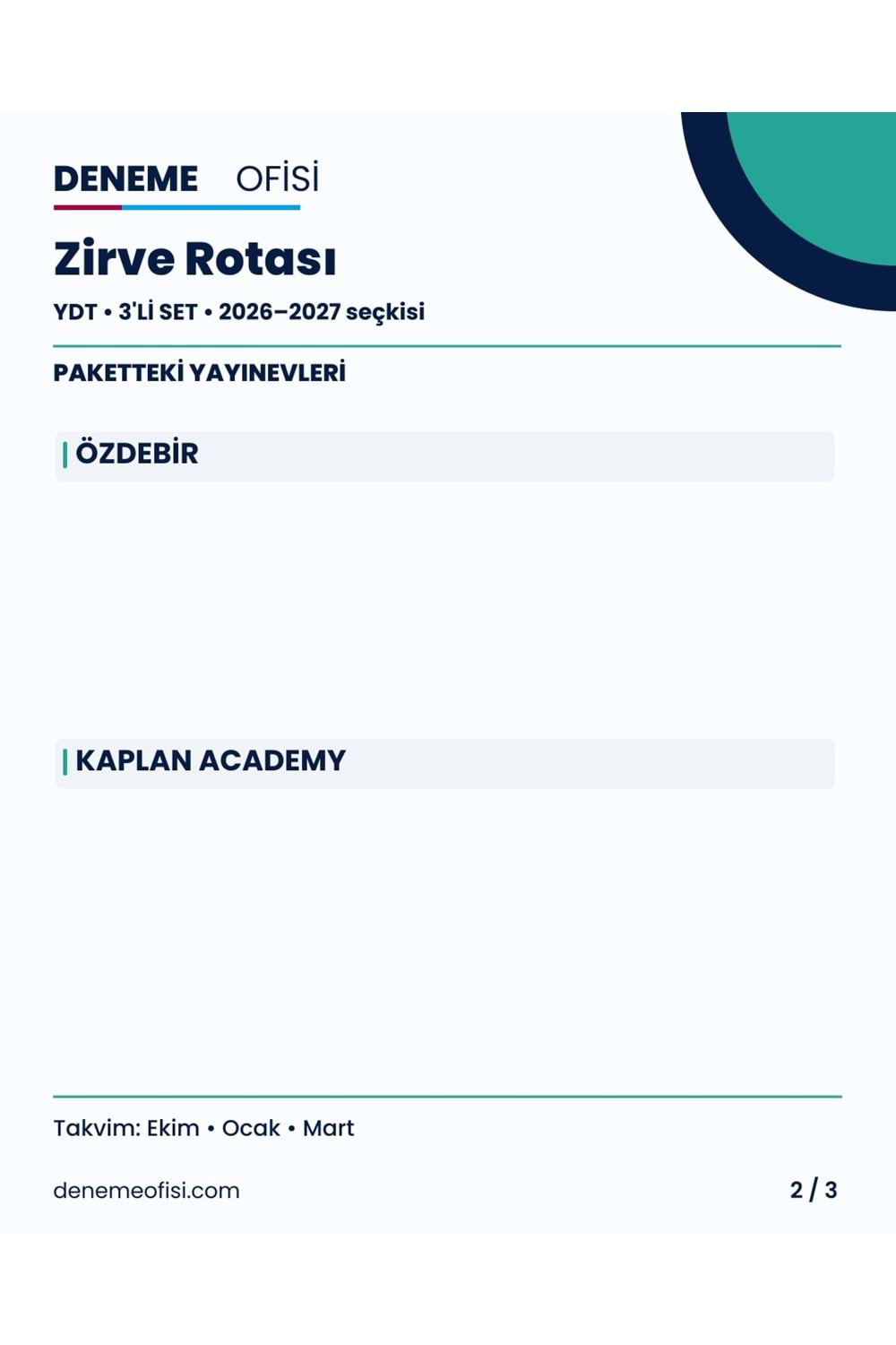 Zirve Rotası 3'lü YDT Deneme Paketi – Seçenek 7 (2026–2027)