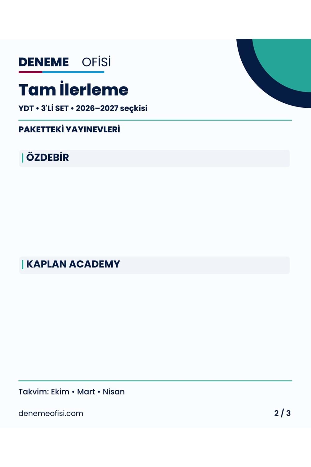 Tam İlerleme 3'lü YDT Deneme Paketi – Seçenek 8 (2026–2027)