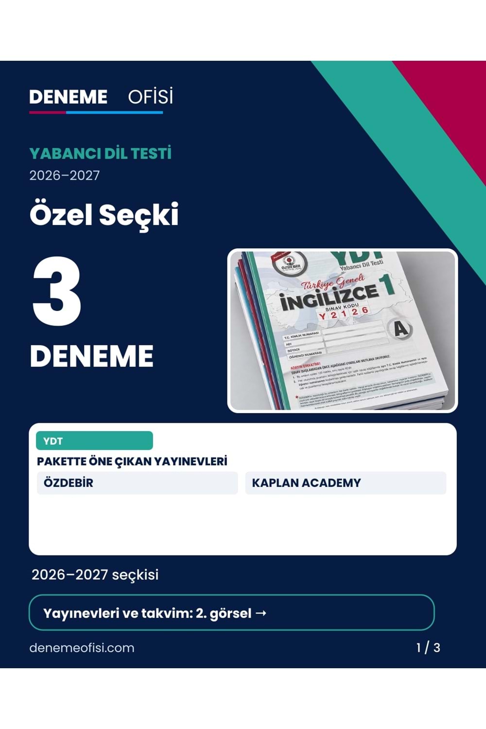Özel Seçki 3'lü YDT Deneme Paketi – Seçenek 9 (2026–2027)