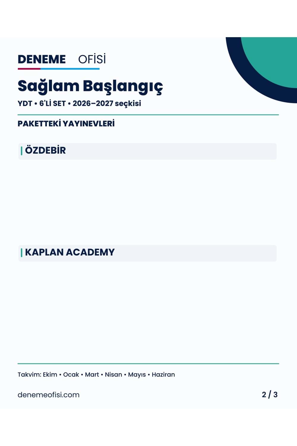 Sağlam Başlangıç 6'lı YDT Deneme Paketi – Seçenek 1 (2026–2027)