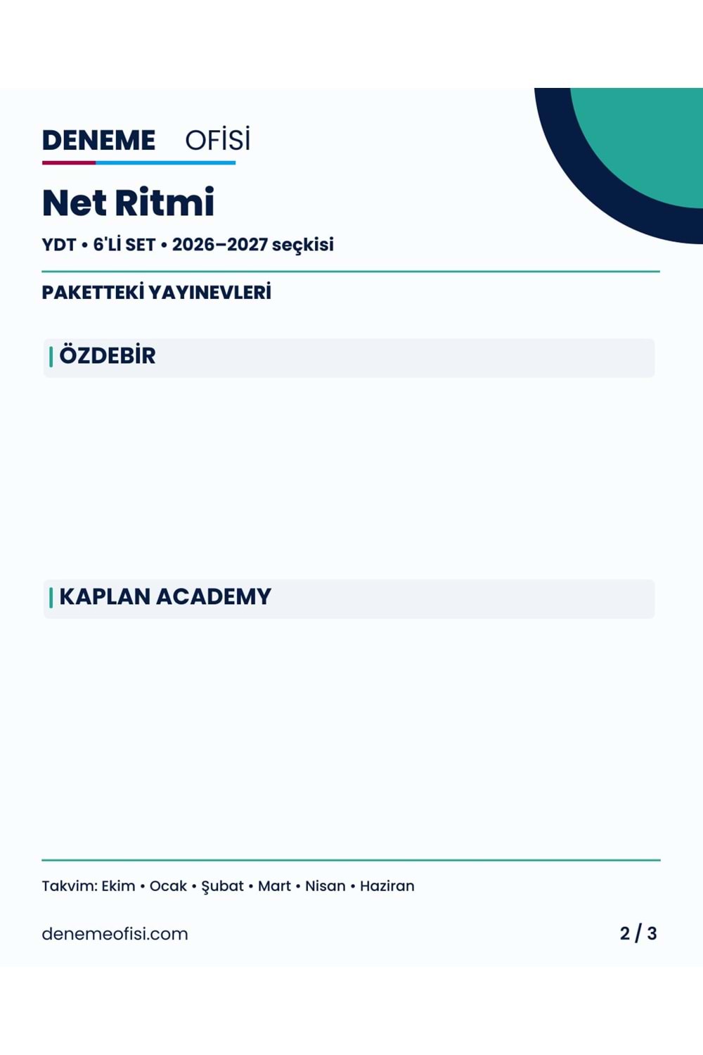 Net Ritmi 6'lı YDT Deneme Paketi – Seçenek 3 (2026–2027)