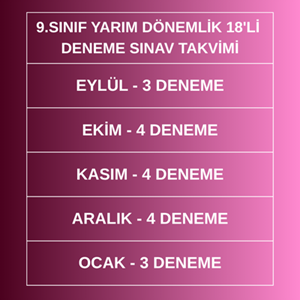 9.SINIF YARIM DÖNEMLİK 18'Lİ DENEME PAKETİ (2026-2027)