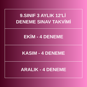 9.SINIF 3 AYLIK 12'Lİ DENEME PAKETİ (2026-2027)