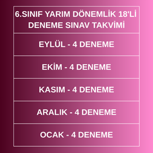 6.SINIF YARIM DÖNEMLİK 18'Lİ DENEME PAKETİ