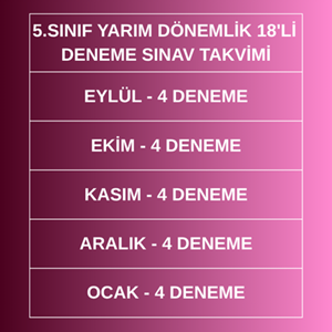 5.SINIF YARIM DÖNEMLİK 18'Lİ DENEME PAKETİ