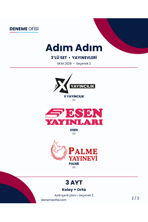Adım Adım 3'lü AYT Deneme Paketi – Kolay + Orta – Seçenek 2 (2026–2027)