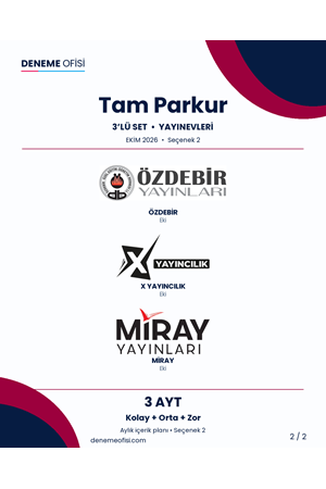 Tam Parkur 3'lü AYT Deneme Paketi – Kolay + Orta + Zor – Seçenek 2 (2026–2027)
