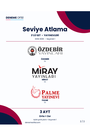 Seviye Atlama 3'lü AYT Deneme Paketi – Orta + Zor – Seçenek 1 (2026–2027)