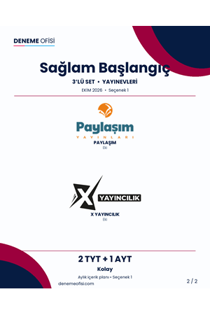 Sağlam Başlangıç 3'lü TYT + AYT Deneme Paketi – Kolay – Seçenek 1 (2026–2027)