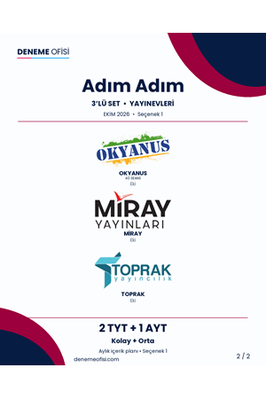 Adım Adım 3'lü TYT + AYT Deneme Paketi – Kolay + Orta – Seçenek 1 (2026–2027)