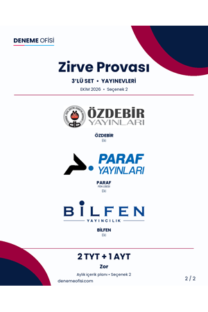 Zirve Provası 3'lü TYT + AYT Deneme Paketi – Zor – Seçenek 2 (2026–2027)